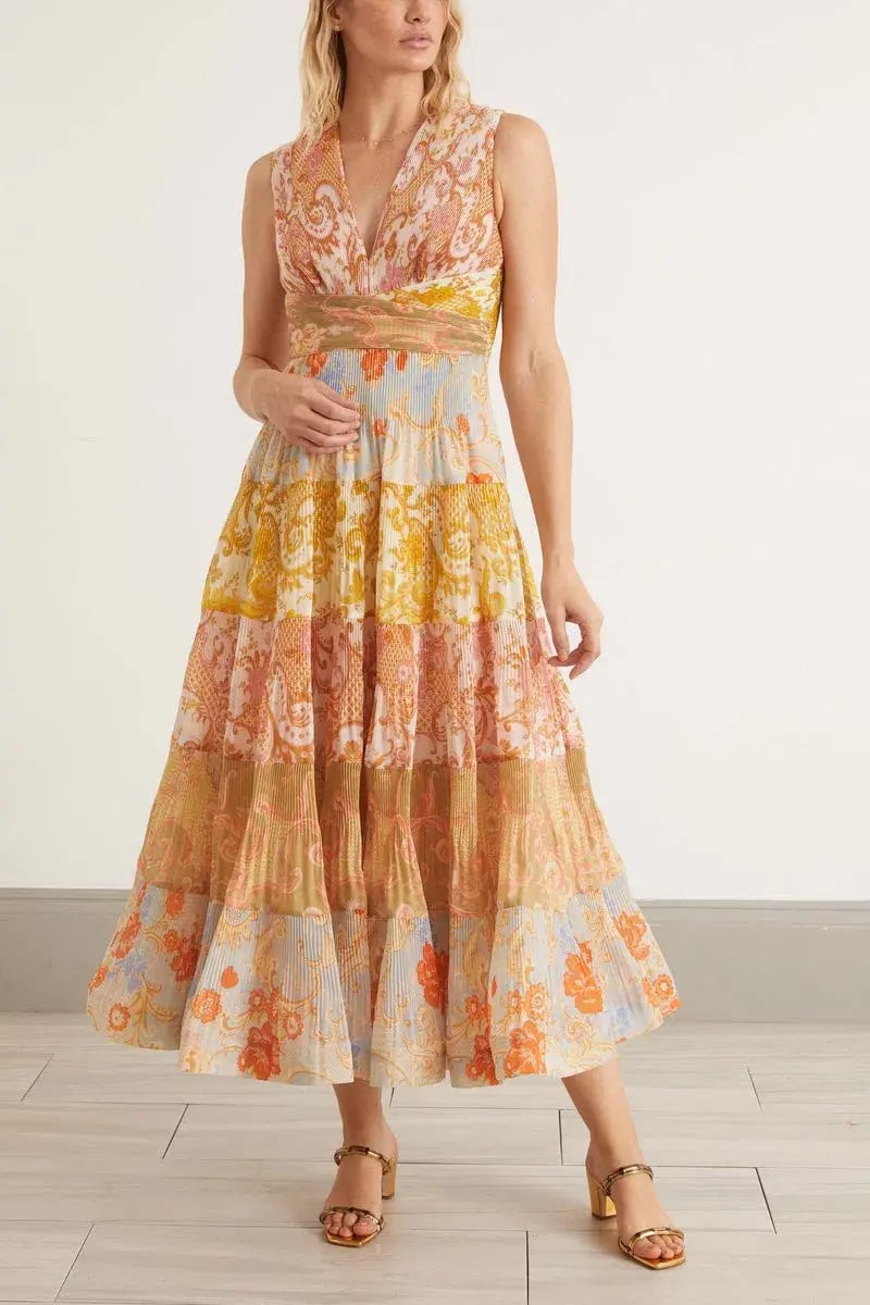 Zimmermann Postcard Pleated Midi Dress Spliced Size 0 / AUS 8 photo 2