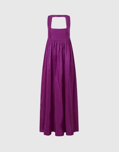 OROTON Strappy Open Back Poplin Maxi Sundress in Magenta Size 10 photo 9