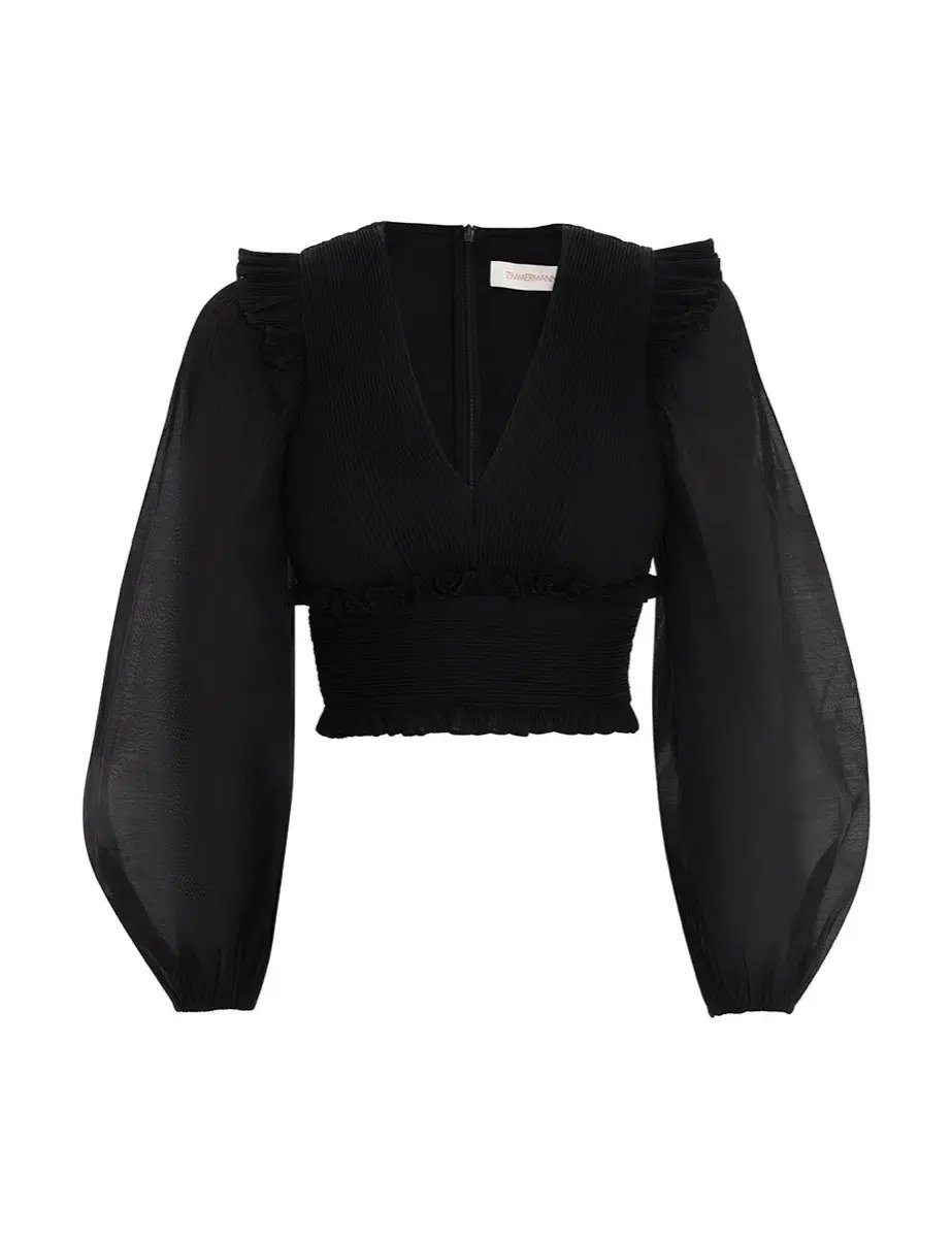 Zimmermann Cropped Ruffled Plissé Organza Top Black Size 8 photo 2