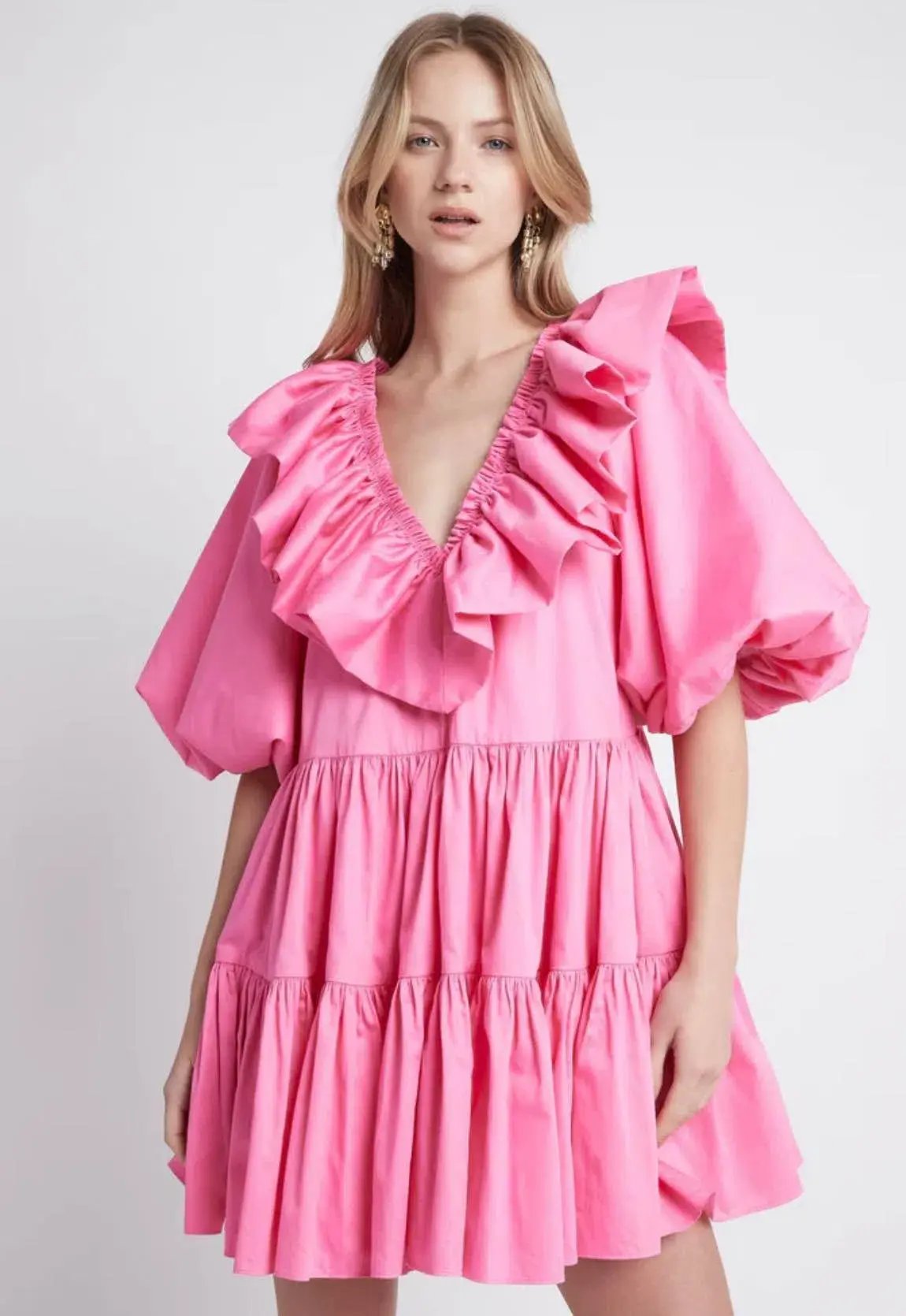Aje Solstice Ruffle Tiered Smock Mini Dress Pink Size 14 photo 3