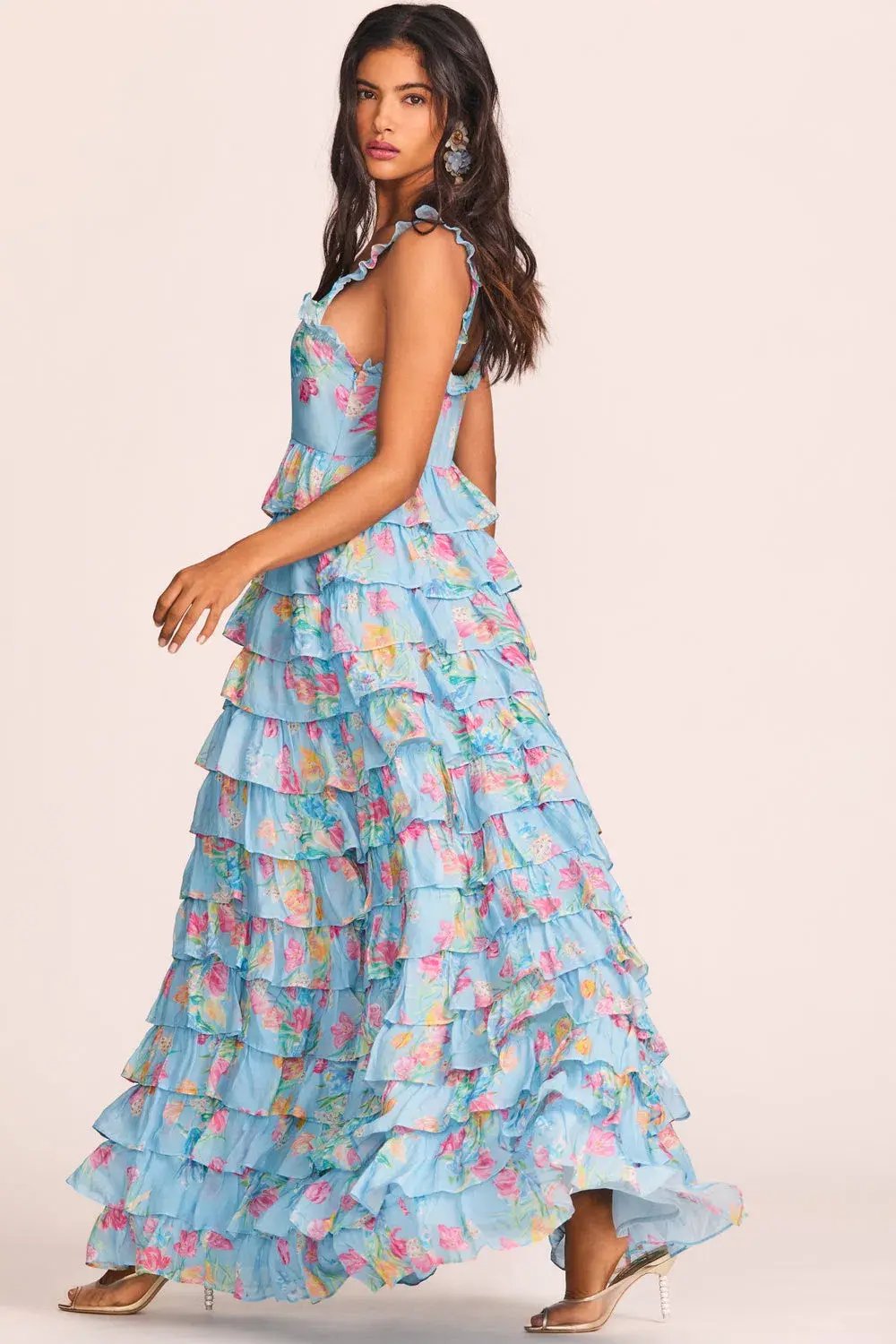 Loveshackfancy Idra Tiered Voile Maxi Dress Blue Lullaby Size 8 photo 2