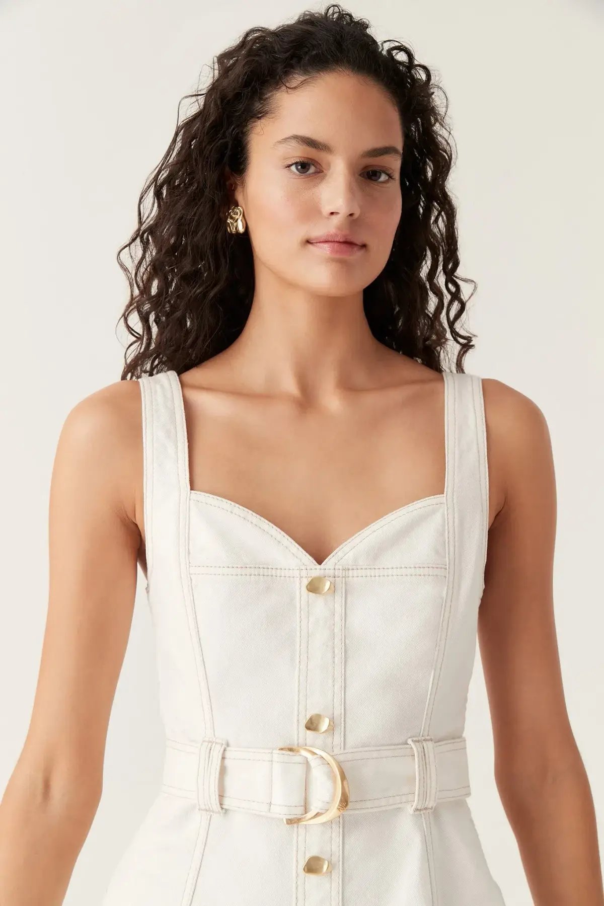 Aje Clay Belted Denim Midi Dress White Size AU 12 photo 3