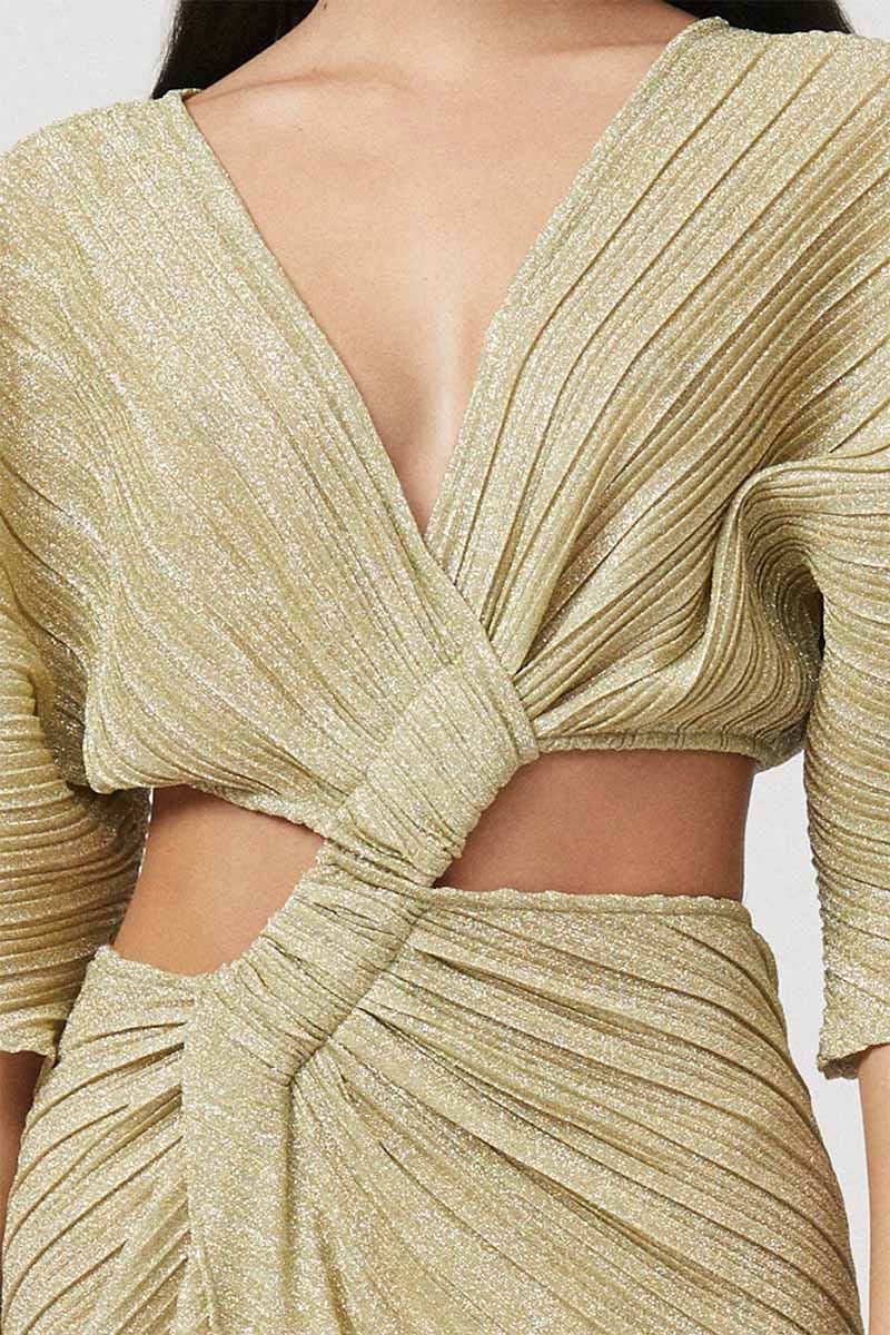 SUBOO STEVIE CROSS OVER MIDI DRESS - GOLD photo 3