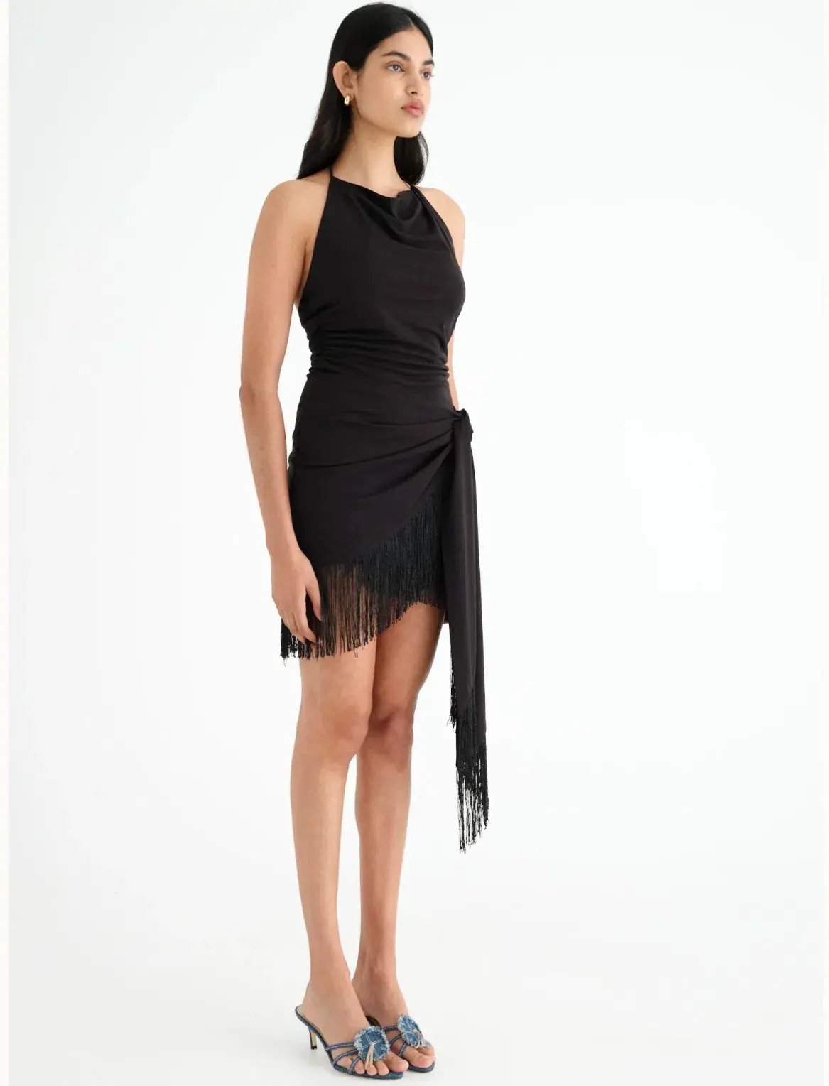 Benni Carolina Fringe Halter Mini Dress Black Size 10 photo 2