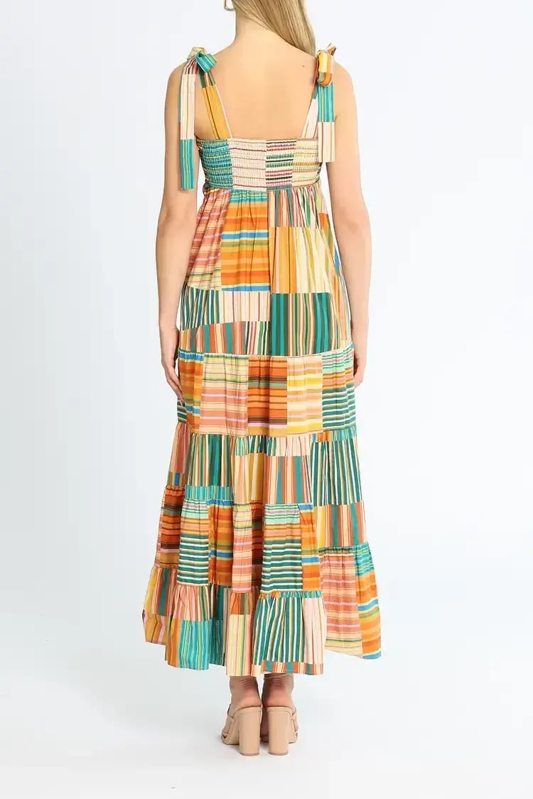 Alemais Sloane Tiered Midi Dress in Multi Stripe Size 12 photo 3