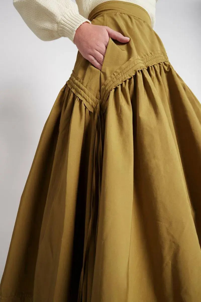 Aje Cosmos Drawstring Midi Skirt Olive Green Size 8 photo 3