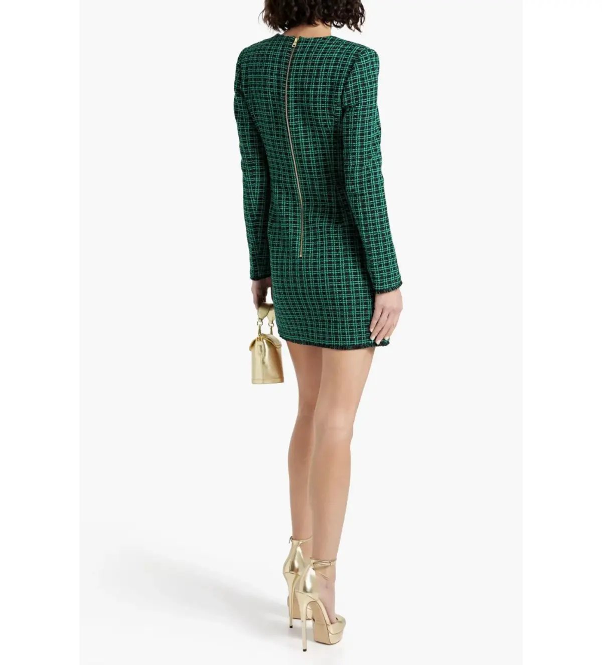 Rebecca Vallance Becca Checked Cotton Blend Tweed Mini Dress Green Size AU 14 photo 2