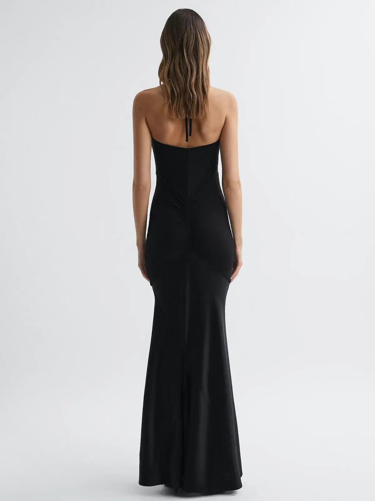 Reiss Thalía Plunge Neck Halter Maxi Dress in Black Size 6 photo 2