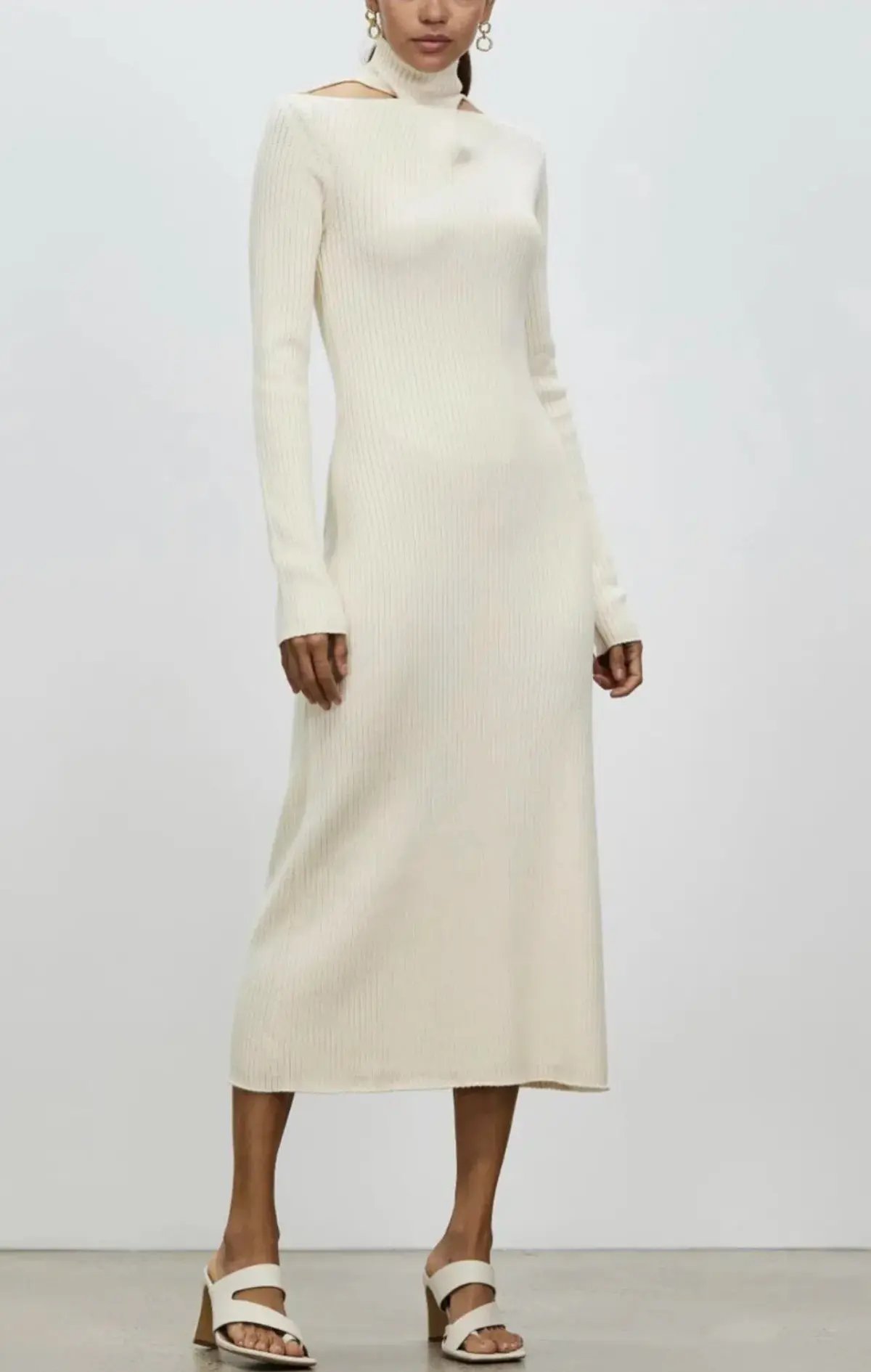 Camilla And Marc Ecru High Neck Gray Rib Knit Midi Dress Size 10 photo 3