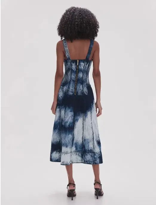 Aje Enigma Denim Midi Dress Tie Dye Indigo Size 16 photo 2