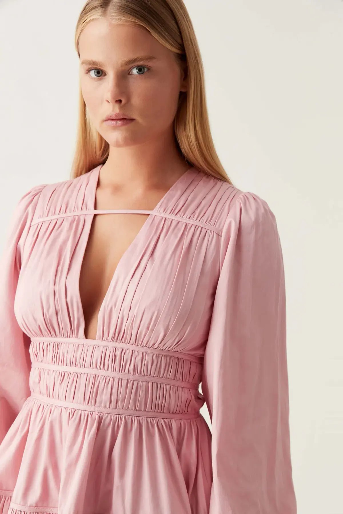 Aje Fallingwater Ruched Mini Dress Chalk Pink Size 8 photo 2