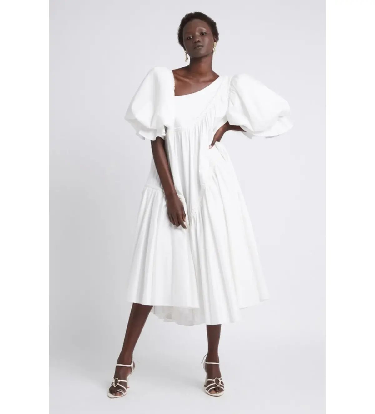 Aje Casabianca Braided Puff sleeve Midi Dress White Size 14 photo 2