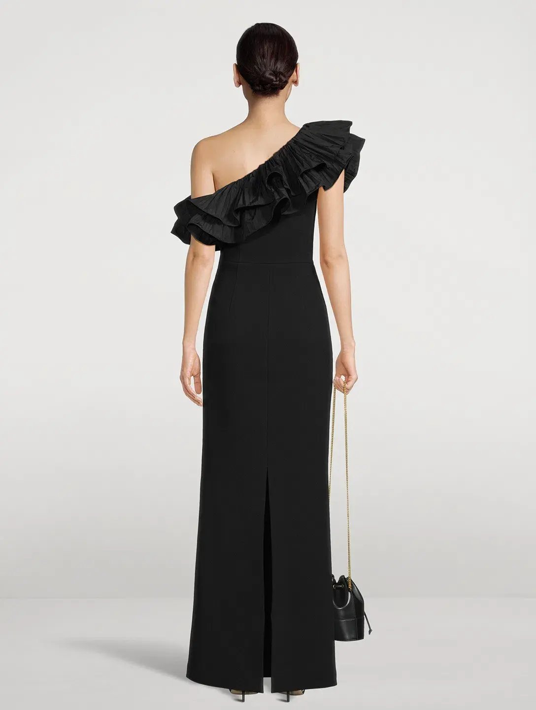 Rebecca Vallance Chloe One-Shoulder Taffeta-Trimmed Stretch Gown Black Size 6 photo 2
