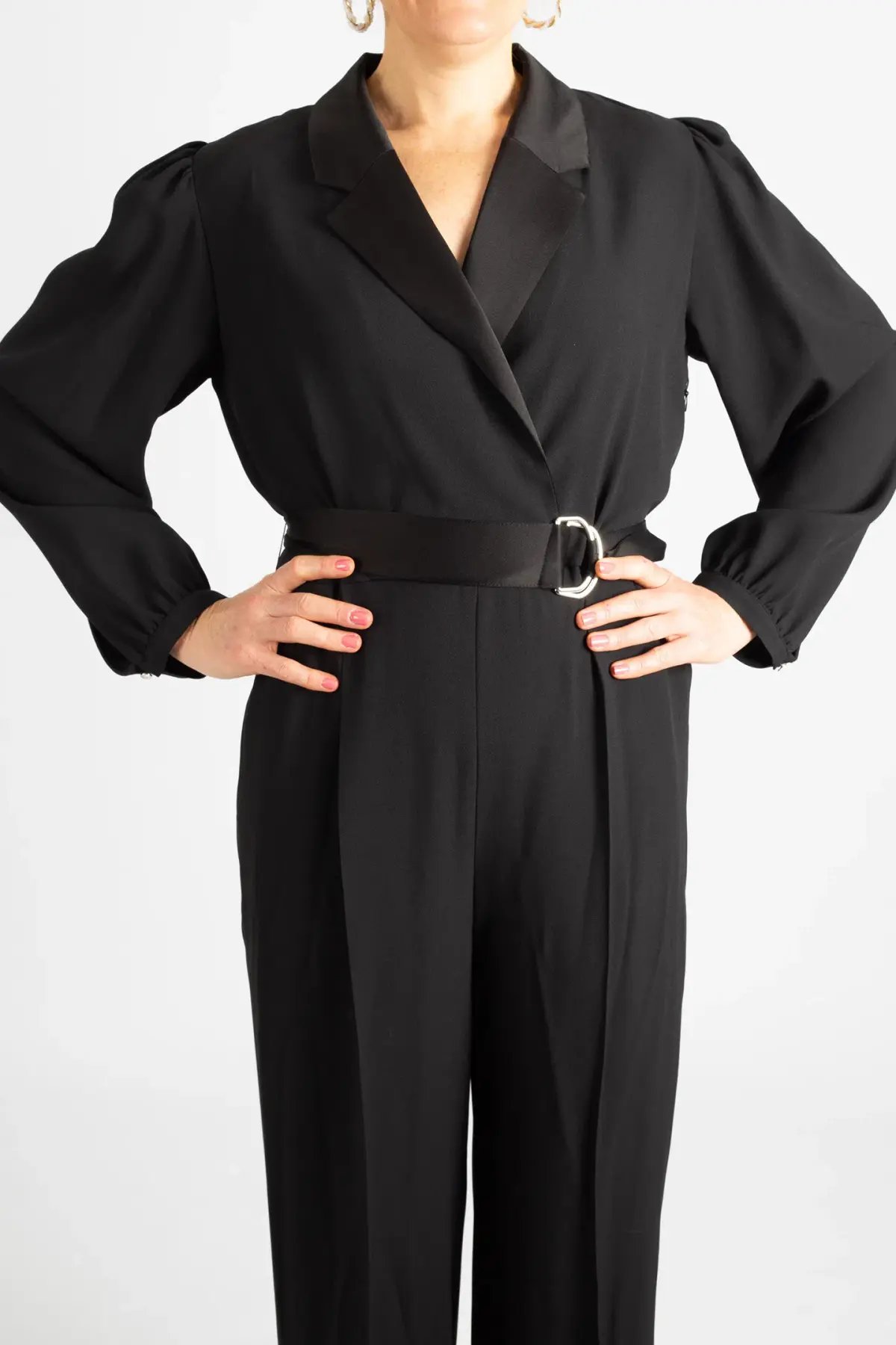 Hugo Boss Tonal Silken Trims Crepe Jumpsuit Black Size 10 photo 5