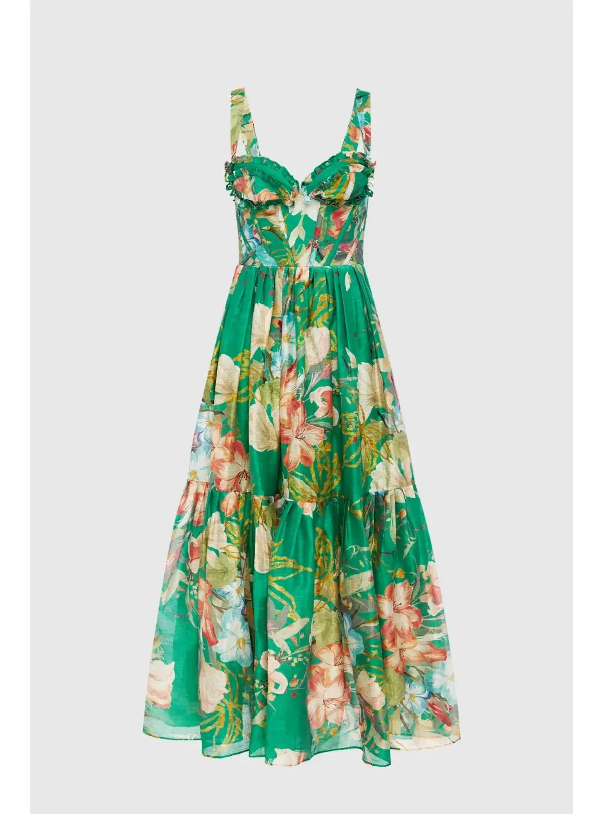 Leo Lin Rose Bustier Midi In Verdant Print Size 12 photo 3