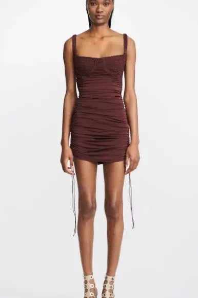 Dion Lee Smocked Doric Corset Dress Oxblood Red Size 10 photo 2