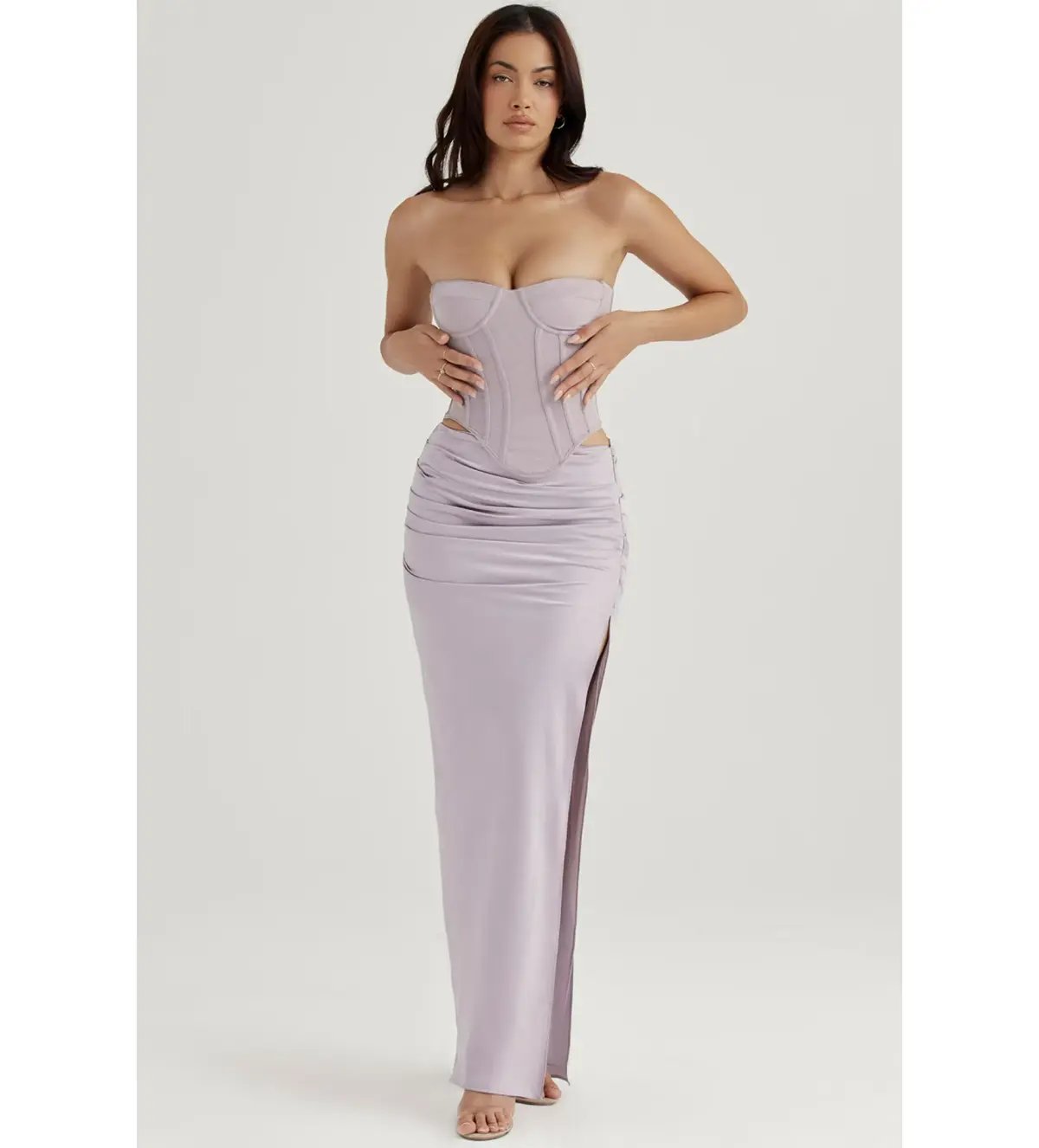 House of CB Half Underwired Corset and Jia Satin Gathered Maxi Skirt in Silver Size XS / AU 6 photo 3