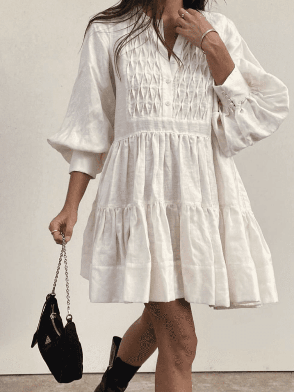 Shona Joy Margaux Linen Tuxedo Dress White Size 10 photo 2