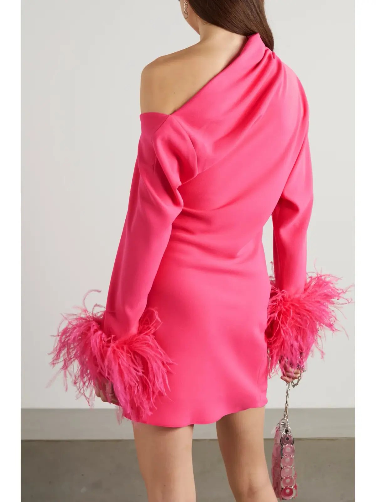 16Arlington Adelaide One Shoulder Feather Crepe Mini Dress Pink Size 8 photo 2