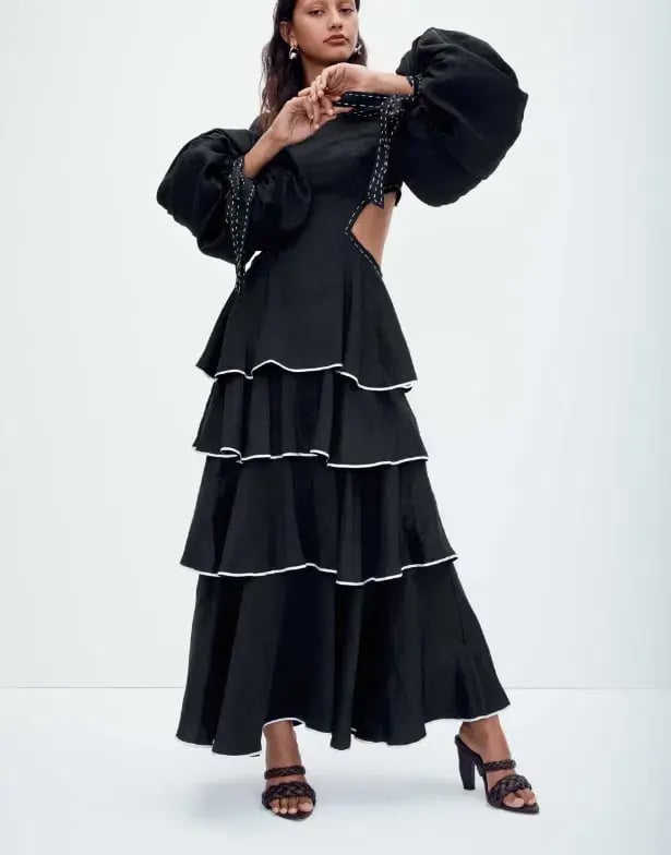 Aje Gracious Cutout Midi Dress Black/Ivory Size 6 photo 2