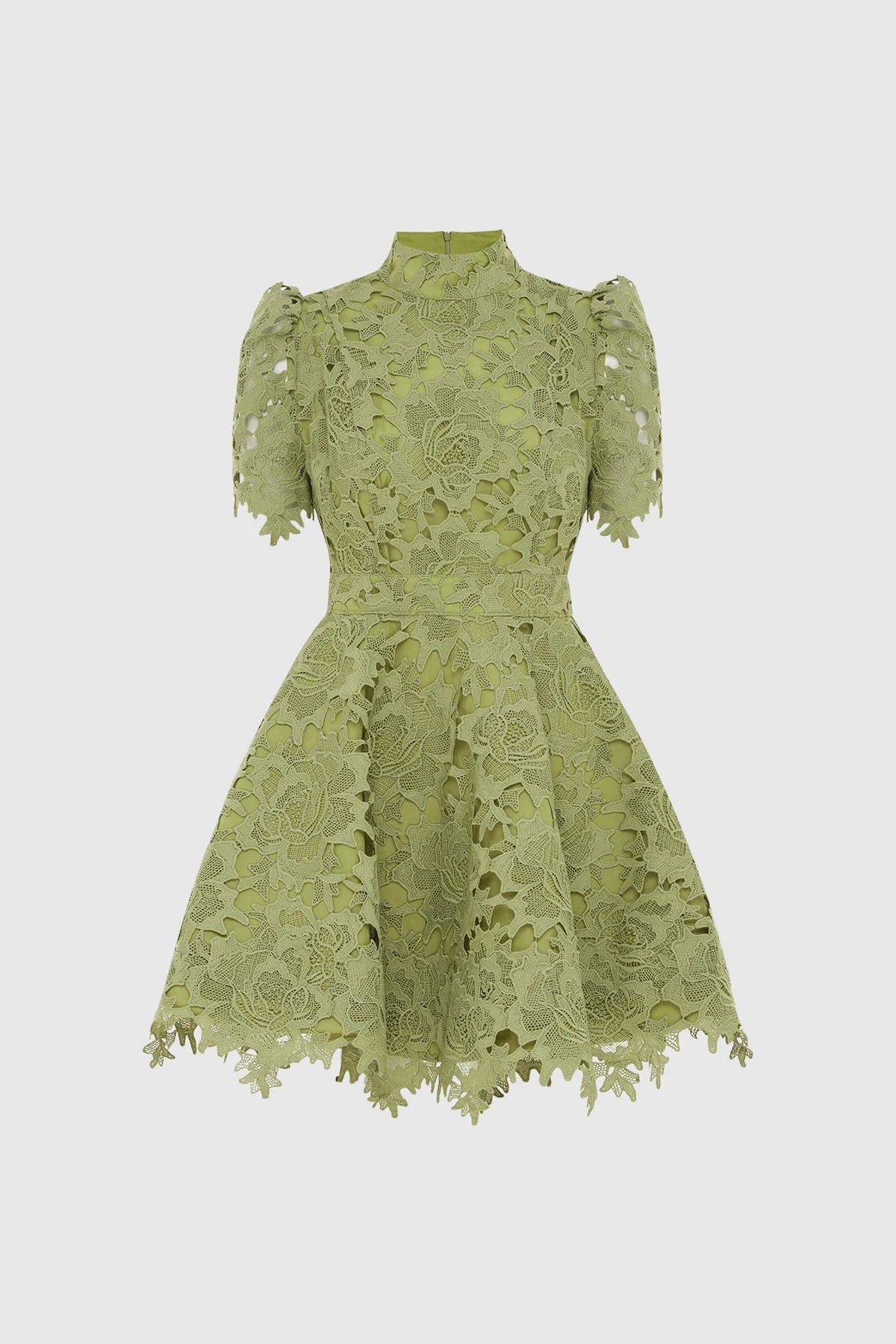 LEO LIN ELISE LACE SHORT SLEEVE MINI DRESS - OLIVE photo 3