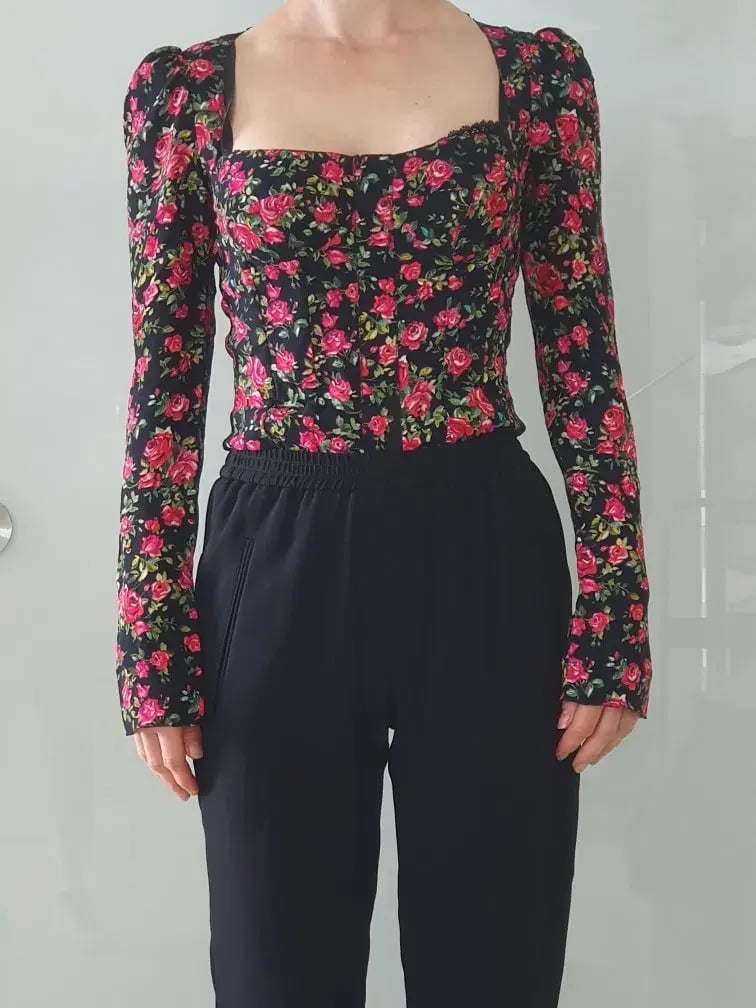 Dolce and Gabbana Long Sleeve Bustier Top Floral Size 6 photo 3