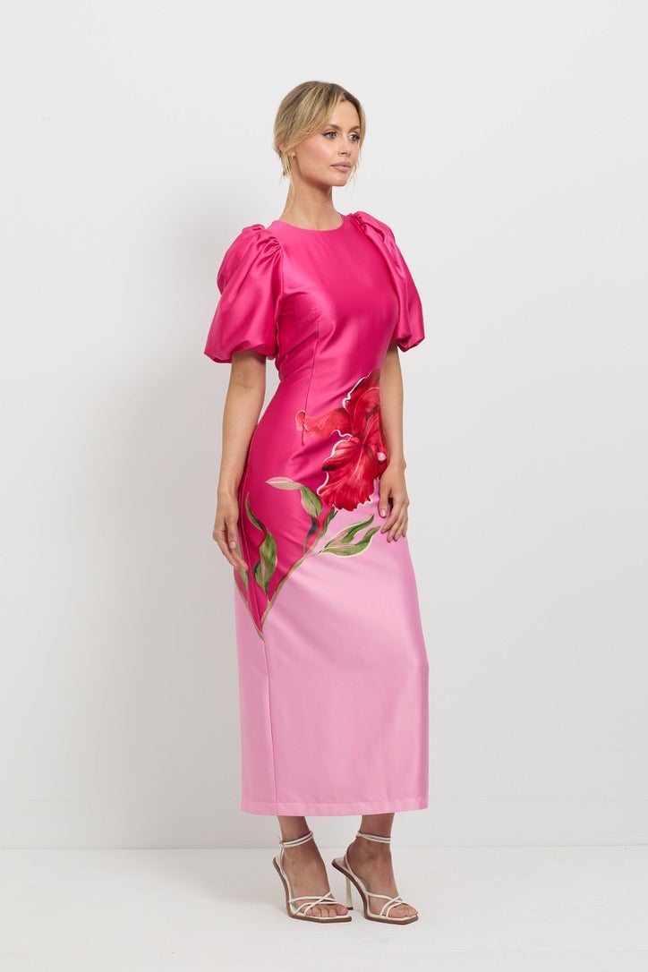 PASDUCHAS POMPON SLEEVE MIDI DRESS - PINK FLORAL photo 5