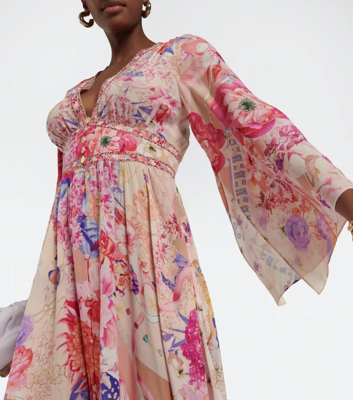 Camilla Kimono Sleeve Dress With Shirring Detail Floral Size 14 photo 2