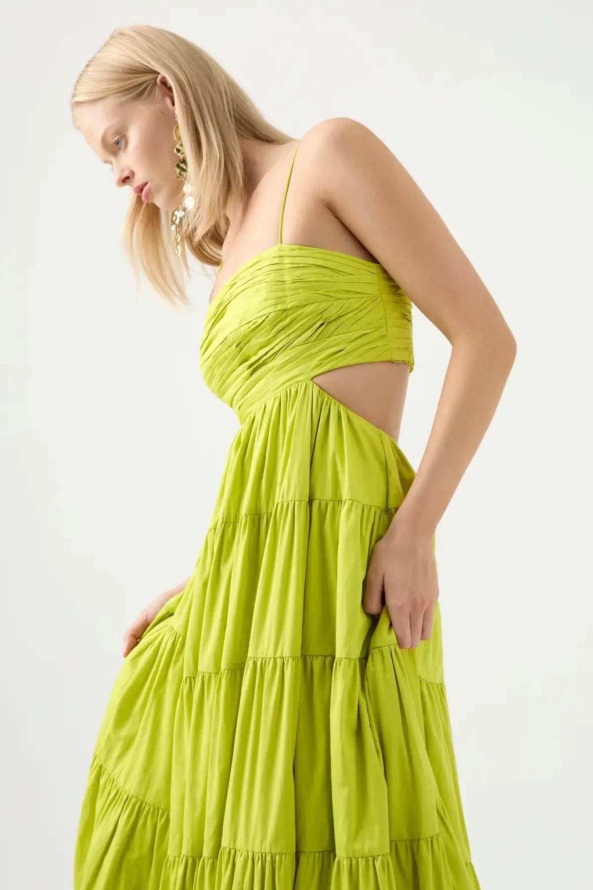 Aje Sartre Tiered Maxi Dress Green Size 8 / S photo 2