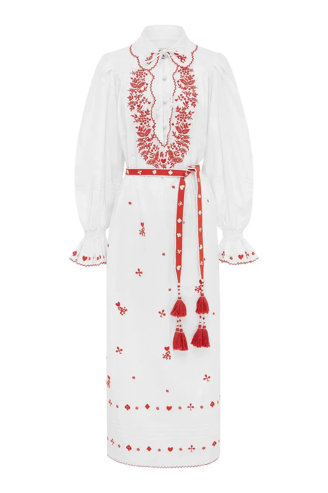 Alemais Hearts Embroidered Midi Dress White/Red Size 14 photo 6