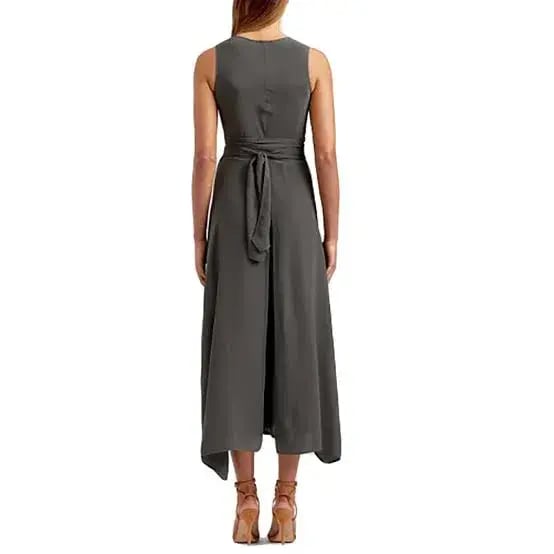 Scanlan Theodore Silk Wrap Jumpsuit Khaki Green Size 8 photo 4