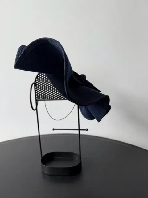Felted Wool Headpiece with Sculptural Detail and Floral Velvet Adornment Navy One Size photo 5