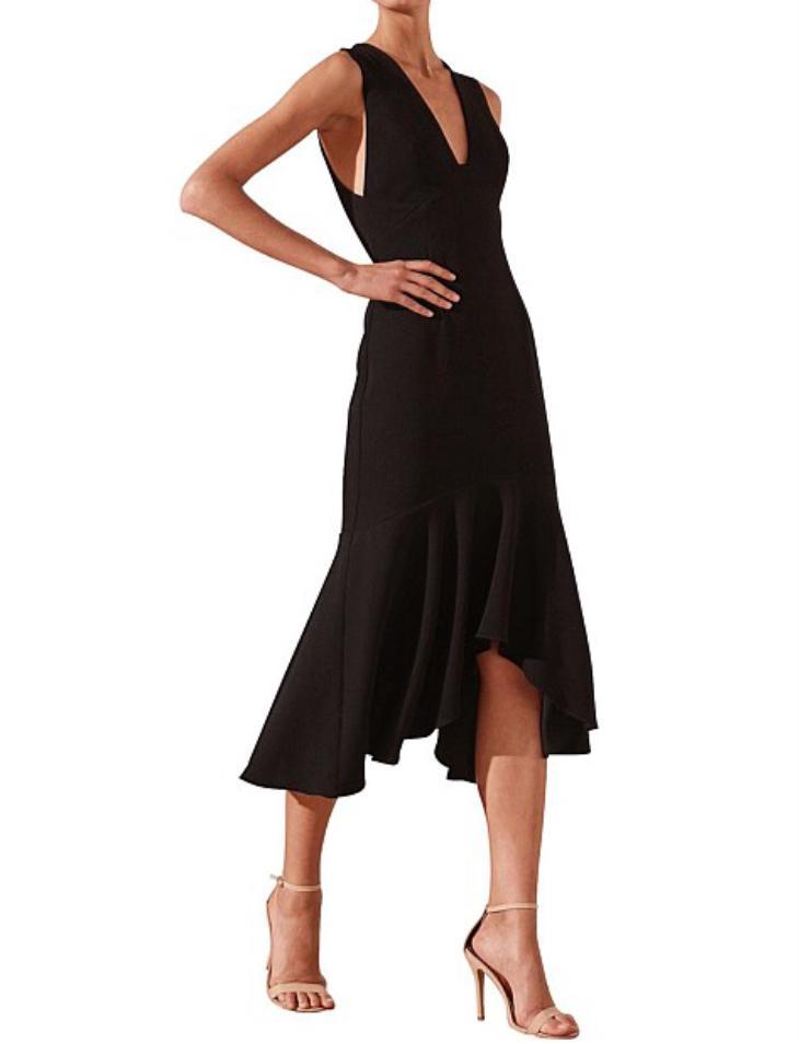Black Shona Joy Midi Plunge Size 8 photo 3