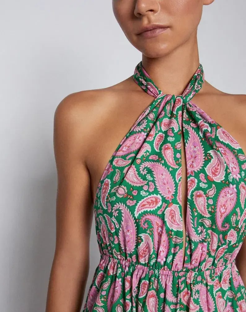 Scanlan Theodore Cotton Paisley Halter Dress Kelly Green Size 8 photo 5