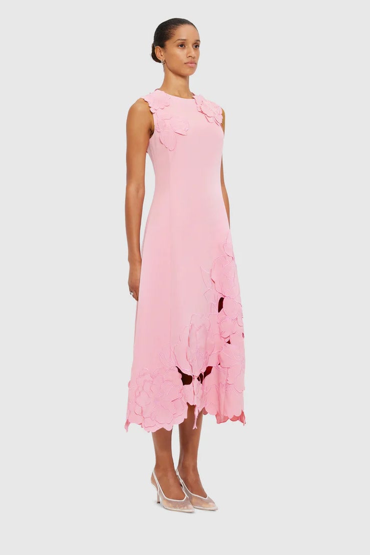 LEO LIN CLEO APPLIQUÉ SLEEVELESS MIDI DRESS - FLAMINGO photo 4
