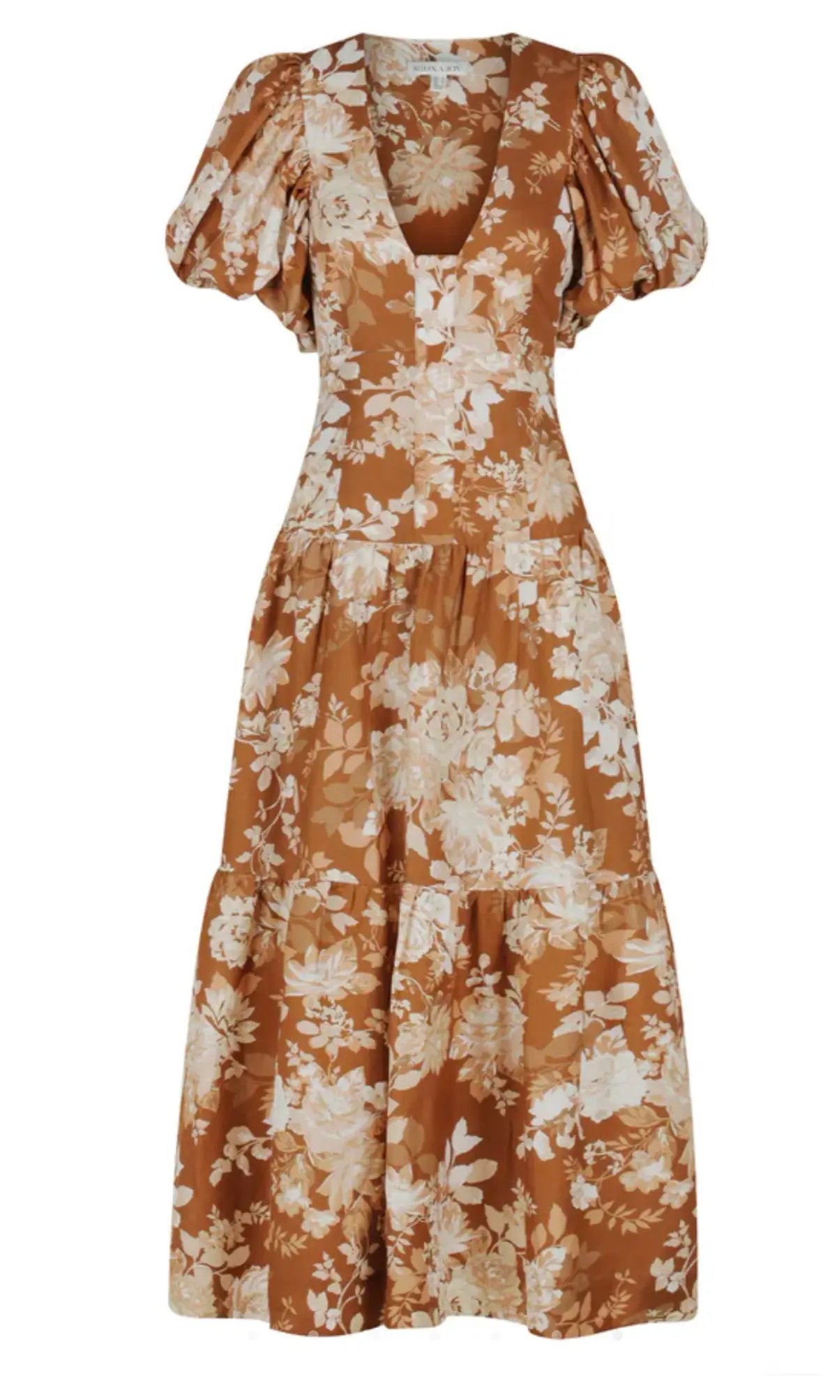 Shona Joy Capucine Linen Plunged Short Sleeve Midi Dress Almond Size 10 / M photo 6
