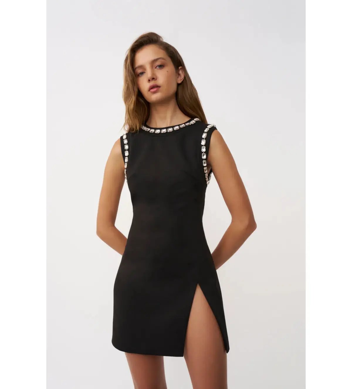 By Johnny Devora Jewel Trim Mini Dress in Black Silver Size 8 photo 4