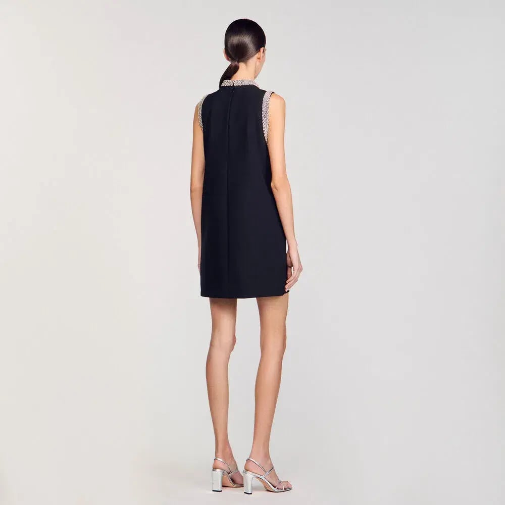 Sandro Rhinestone Embellished Mini Dress Black Size AU 12 photo 3