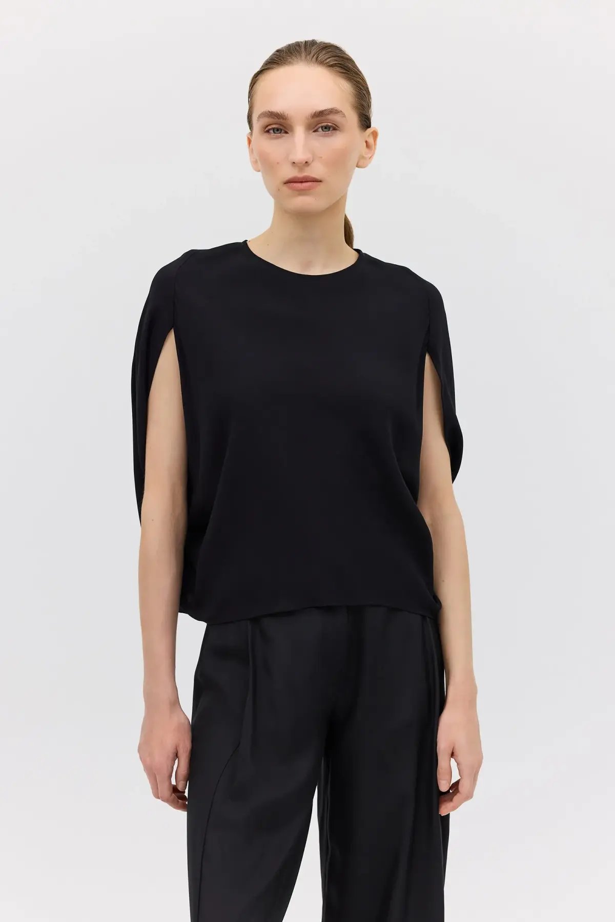 Bianca Spender Crepe Crawford Top Black Size 8/S photo 3