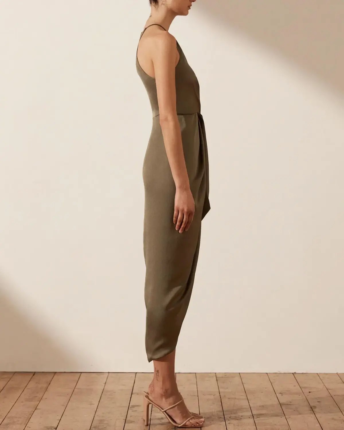 Shona Joy Luxe Tie Front Sleeveless Midi Dress Pine Valley Size 6 photo 2