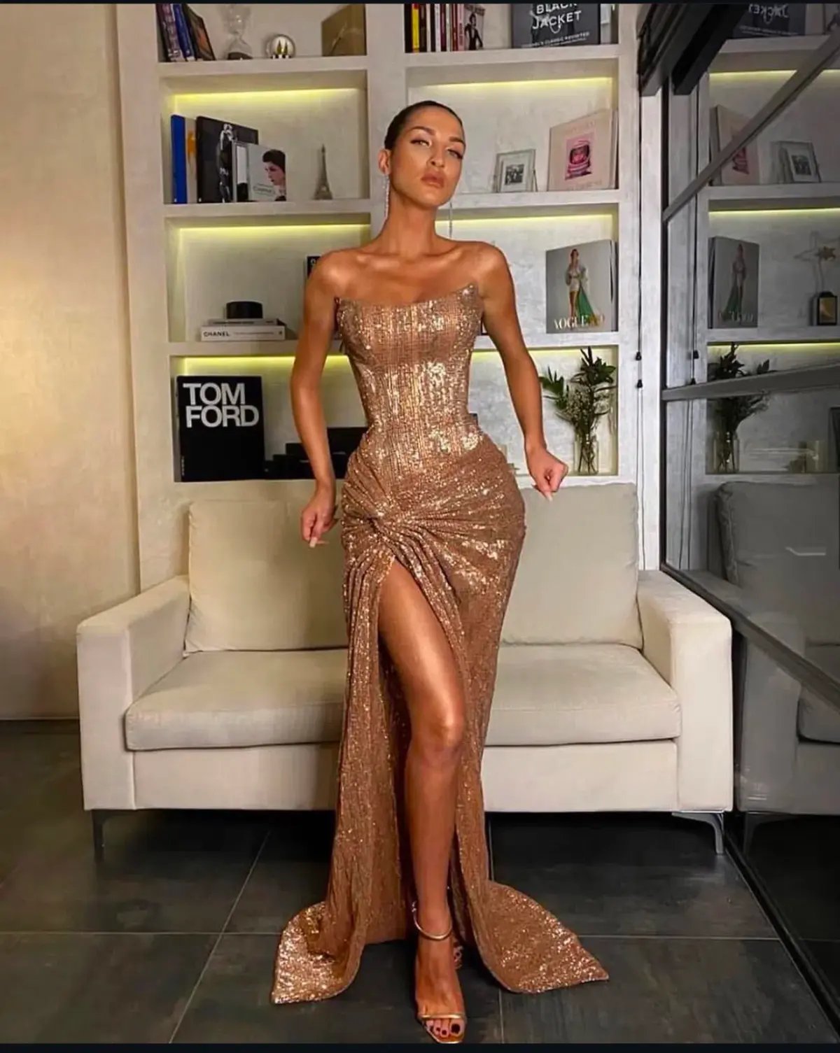 Lia Stublla Chanel Gown Gold Size 12 photo 2