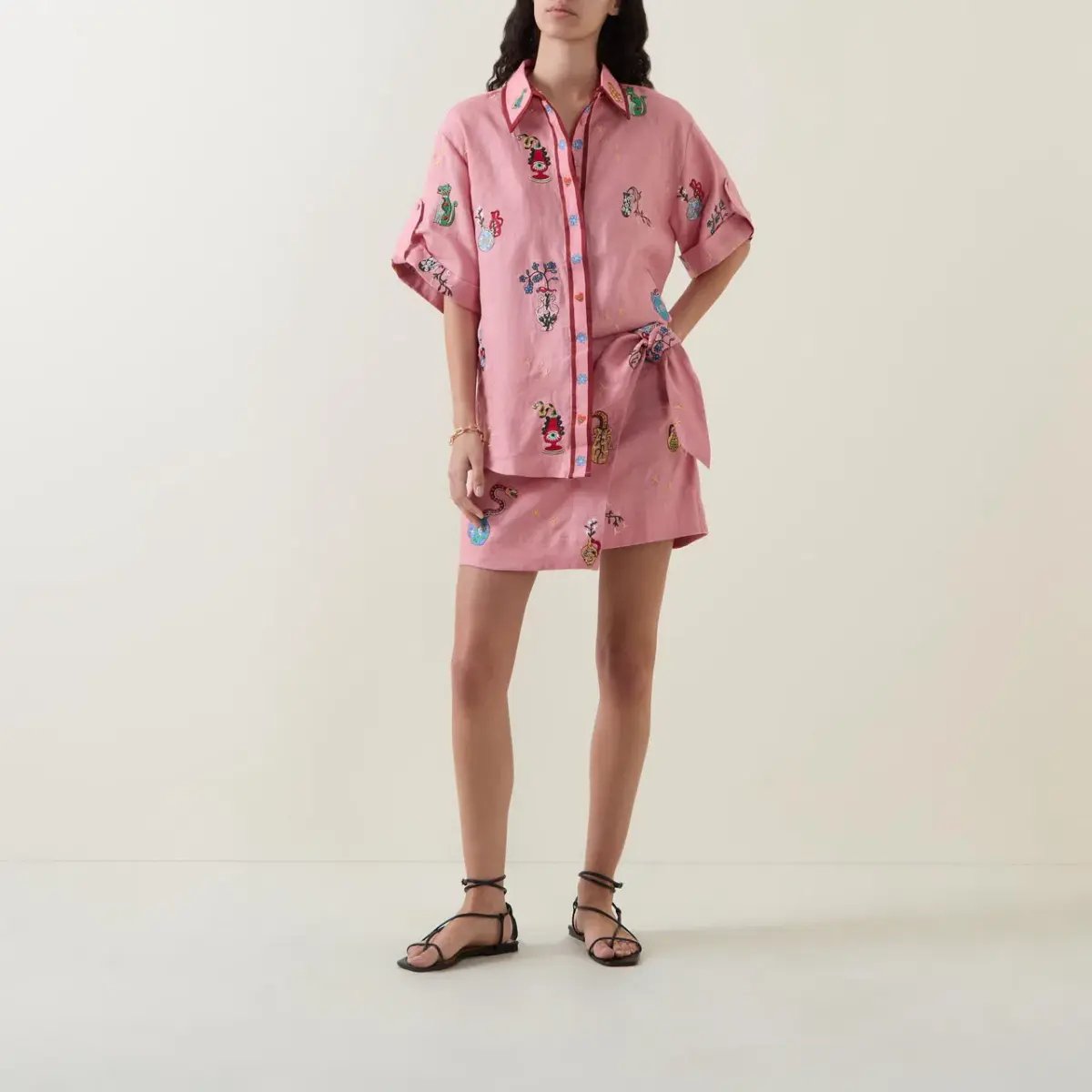 ALEMAIS Timmy Embroidered Shirt & Sarong Skirt Pink Size 10 AU photo 2