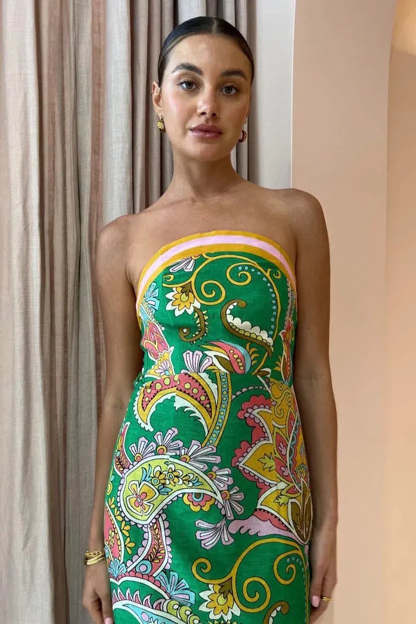 Alemais Marion Bodice Strapless Midi Green Dress Emerald Size 8 photo 2
