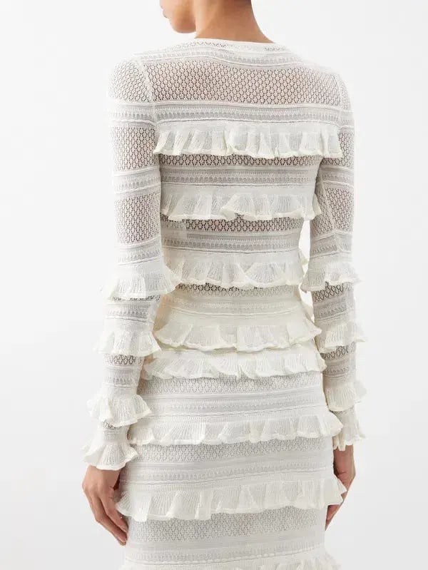 Zimmermann Wonderland Frilled Lace Top and Midi Skirt Set White Size 0 / AU 8 photo 3