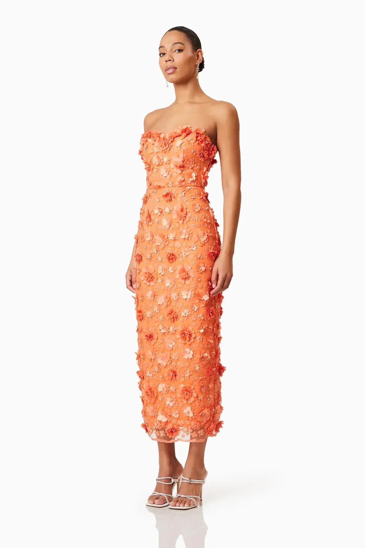 Elliatt Bluebell Strapless 3D Midi Dress Orange Size 6 photo 2