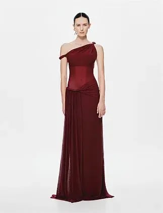 MISHA Sisal Mesh Maxi Dress Wine 8/S photo 2