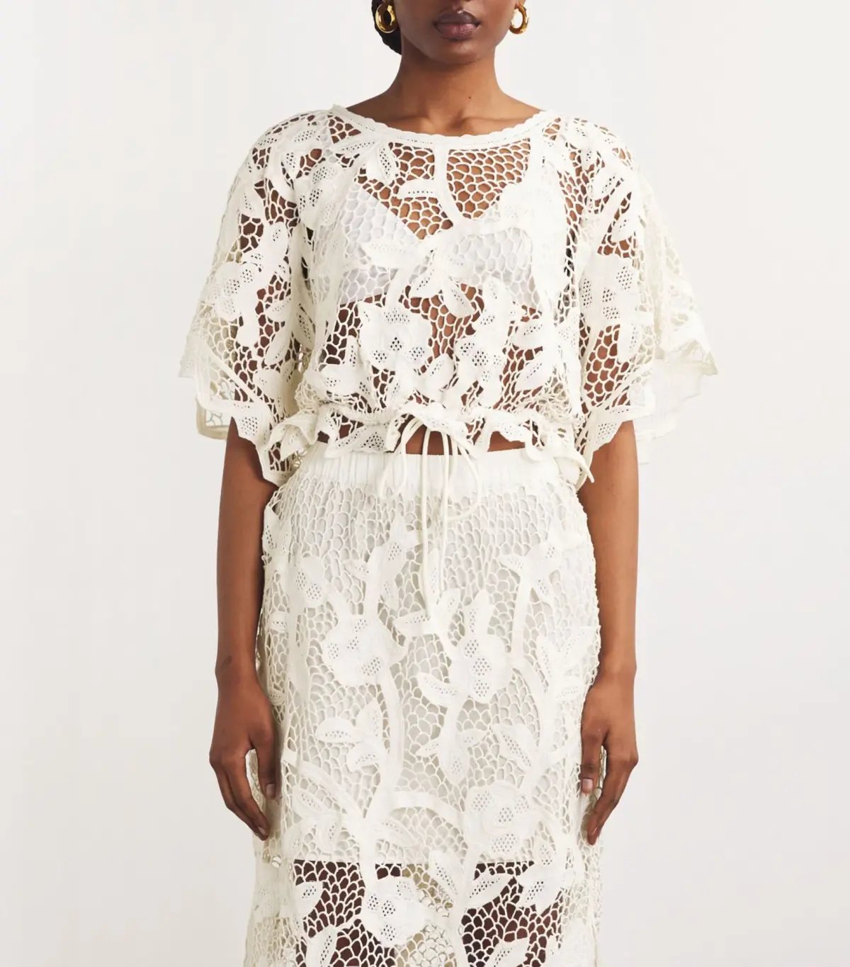 Zimmermann Golden Crochet Lace Top and Skirt Set Ivory Size 0 / AU 8 photo 2