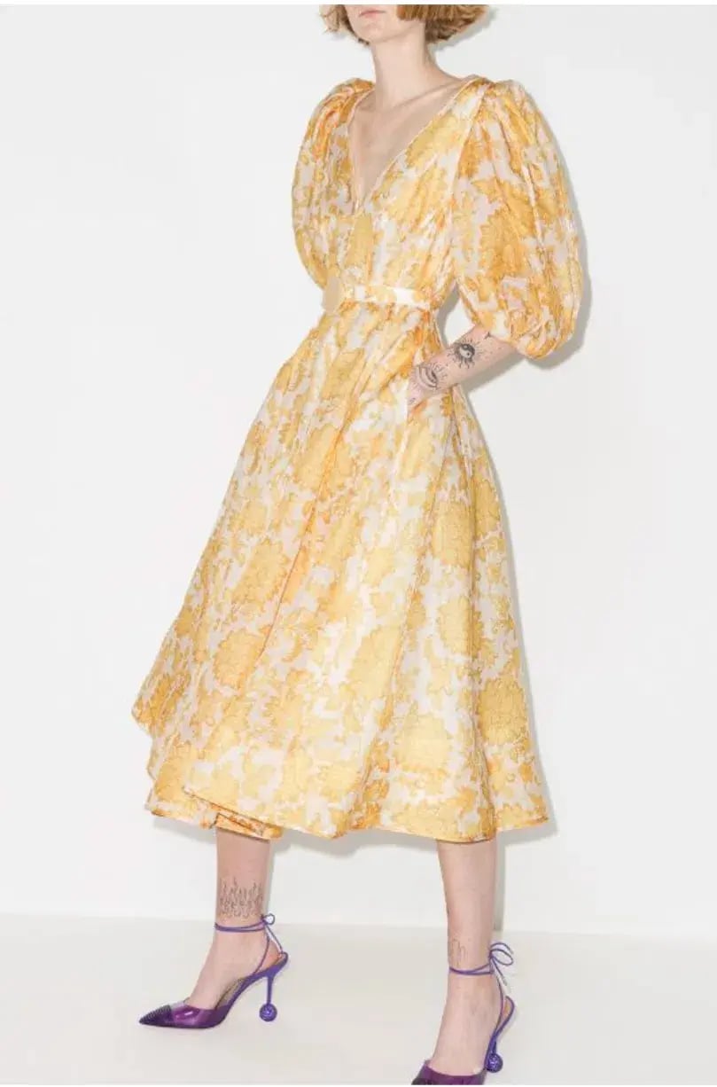 Zimmermann Postcard Puff Sleeve Midi Dress in Yellow AU14 (22:12) photo 3