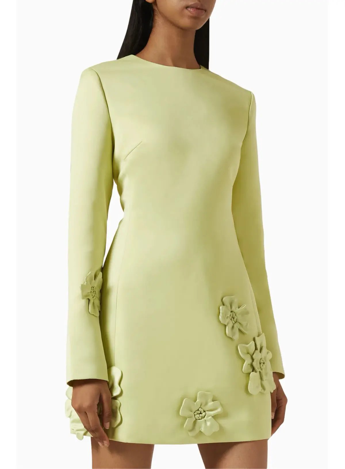 Leo Lin Aliza Long Sleeve Petal Mini Dress Chartreuse Size AU 10 photo 2