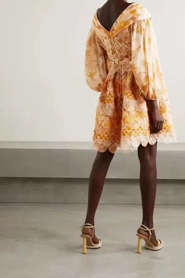Zimmermann Tempo Scalloped Mini Dress Gold Mixed Print Size 3 photo 2